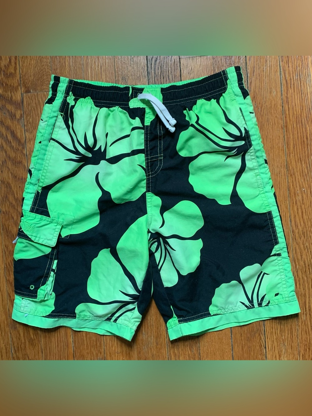 Ron Jon Neon Green and Black Swim Shorts